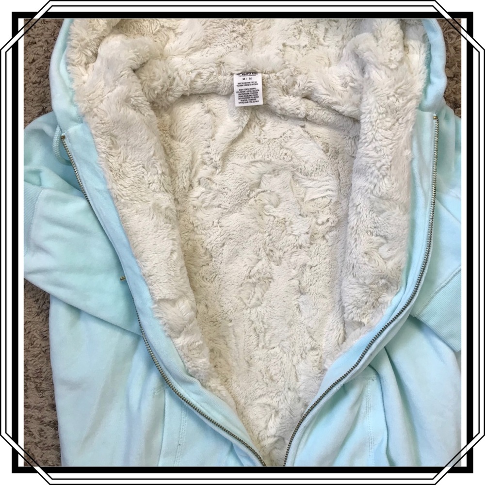 Pink By VS Blue Sequin Sherpa Hoodie M - Picture 4 of 5